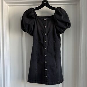 Habitual girls washed black denim puff sleeve stretch dress